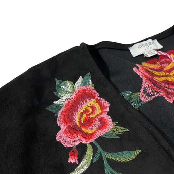 Umgee Cardigan Womens Medium Open Face Floral Embroidery Boho Kimono Lagenlook - Picture 9 of 13